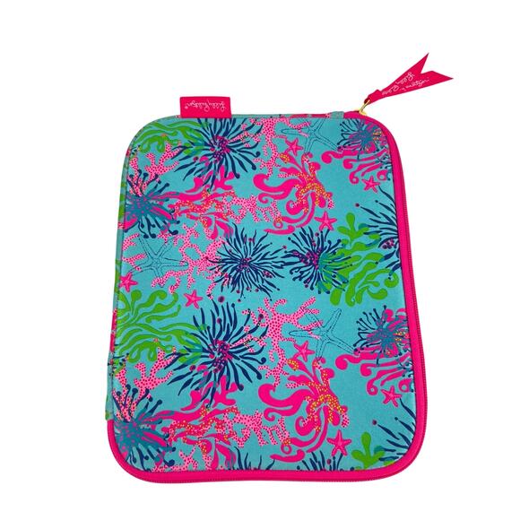 EUC Lilly Pulitzer iPad/Tablet Neoprene Blue Pink Nautical Case Holder Zipper - Picture 1 of 8